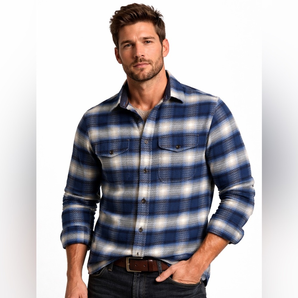 Banana Republic men’s heavyweight textured blue plaid flannel shirt size large